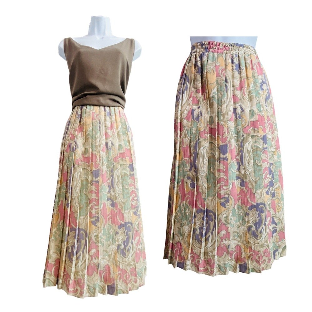2 pc Bundle~ Vintage Pastel Multi Color Pleated Midi Skirt with Top Camisole Top